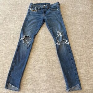 Rag‎ & Bone Commodore Jean Womens 27 Skinny Distressed Mid Rise Stretch Raw Hem